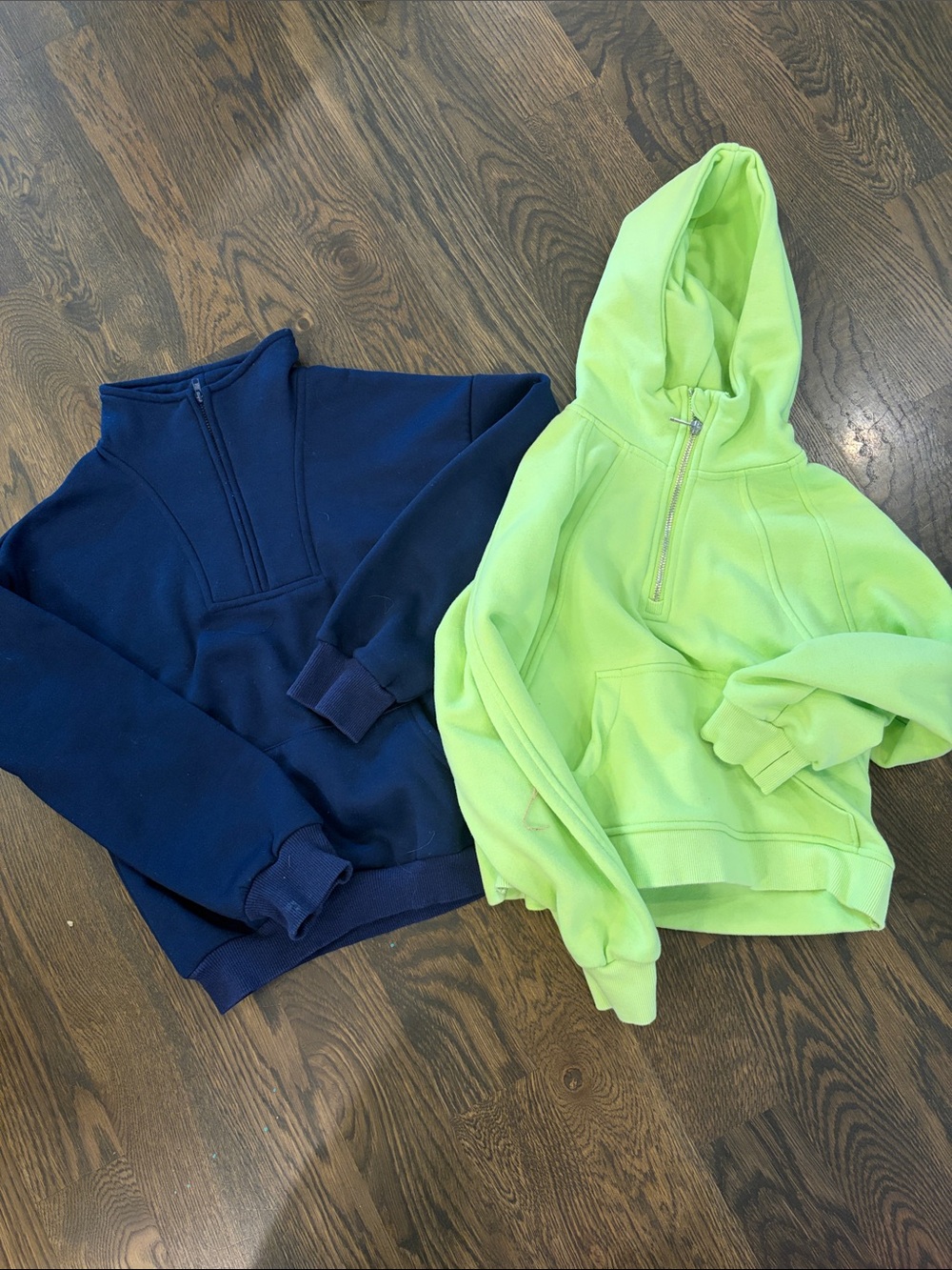 Lulu dupes-Navy and Neon Green Hooded Half-Zip Sweatshirt